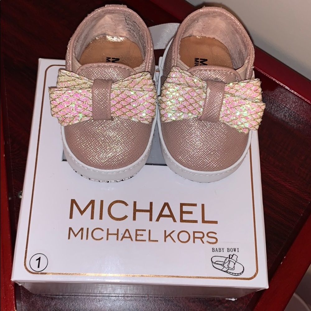 1c Gold Michael Kors Shoes with Pink Bow